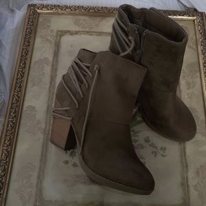 Light Olive Suede Ankle Bootie w/ 3” Block Heel